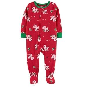 Carter’s Christmas Unicorn Fleece Pajamas Footed pajamas red holiday - 24 Months